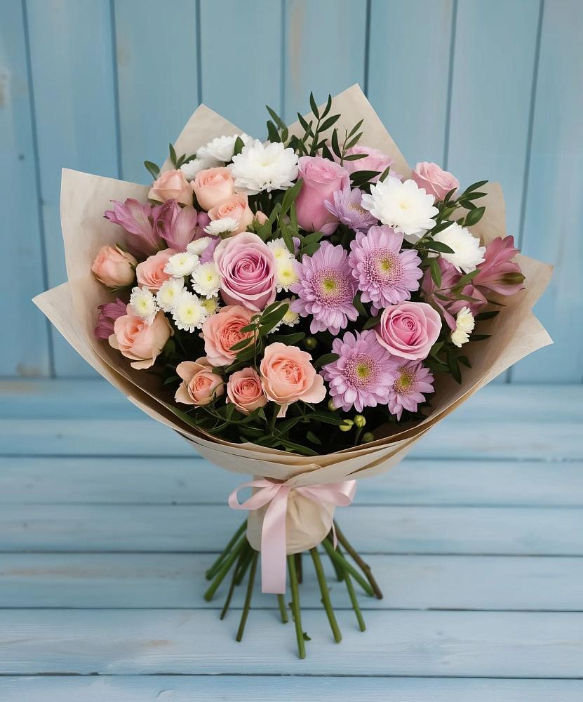 Букет цветов из: Хризантемы, Розы и Альстромерии в Коротояке