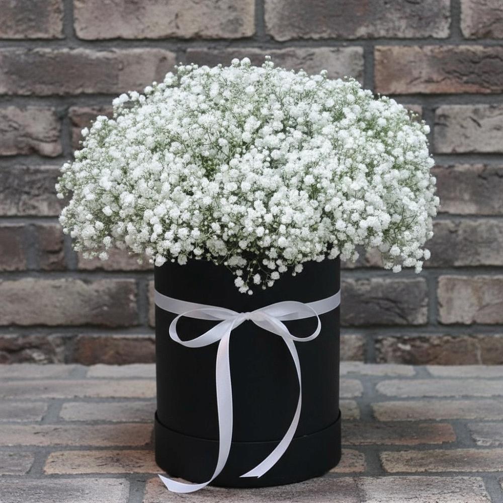 Цветочная композиция из Гипсофила в шляпной коробке в Коротояке