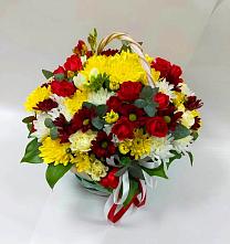 Цветочная композиция из Хризантемы и Розы в корзине в Коротояке