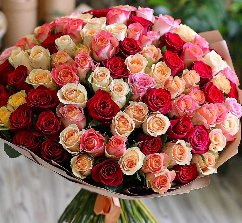 Букет 101 Разноцветная роза в Коротояке